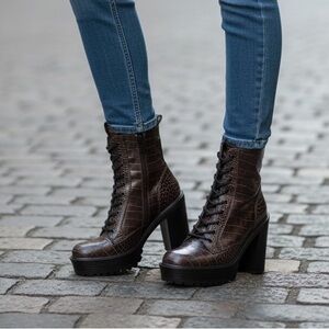 Guess Chocolate Croc Lace-Up Boots-NWOT